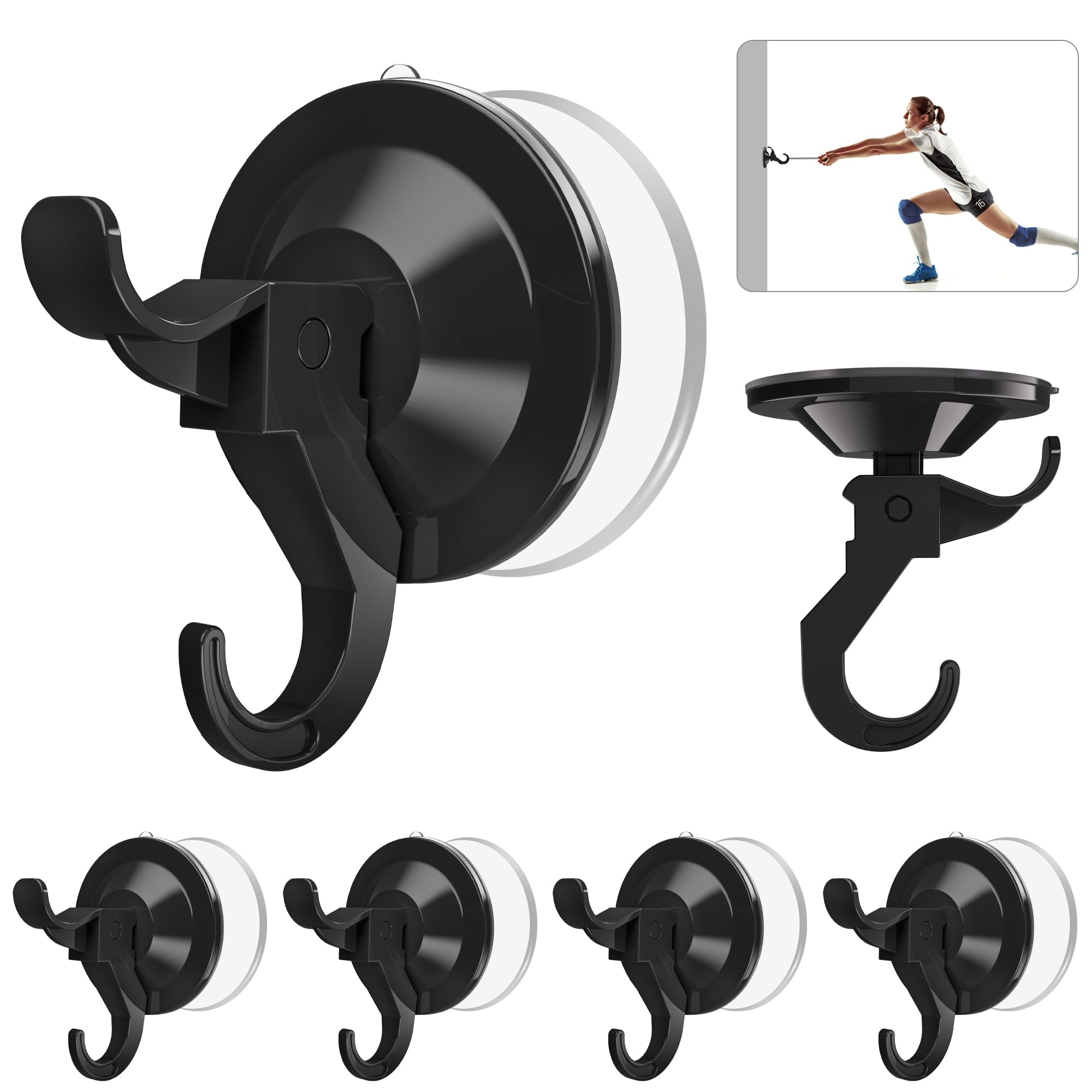 AENTGIU Vacuum Suction Cup Hooks, 5 Pack Shower Hooks with Adhesive Suction Tab Hold up to 11LB, Waterproof Removable Strong Wreath Hanger Available for All Surfaces (Black)