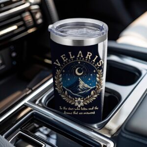 Velaris City of Starlight 20oz Stainless Steel Tumbler with Lid and Straw Acotar Gift (Black-VELARIS City)