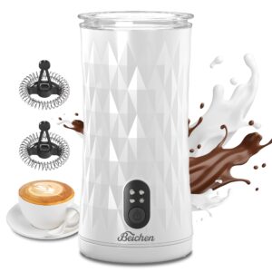 beichen milk frother, 4 in 1 electric milk steamer, automatic coffee frother with two whisks, hot and cold foam maker for hot chocolate, latte, cappuccinos, macchiato (white)