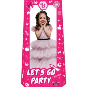 hot pink 4.5ft tall life size stand-in cardboard doll photo booth props for girls birthday party decorations pink princess doll theme decor photoshoot let's go party supplies(53.9 * 39.3inches)