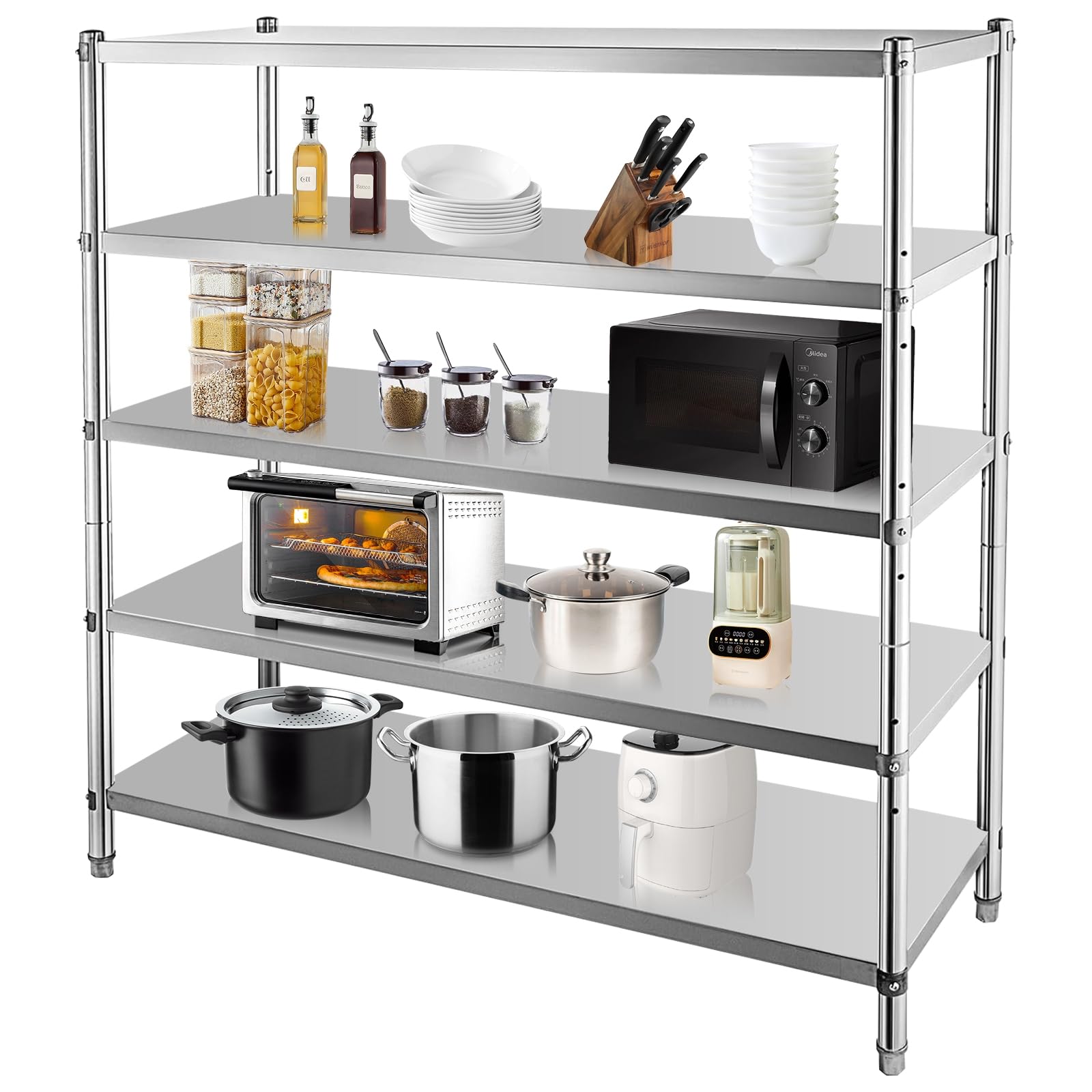 Garvee Stainless Steel Shelves,47x18x72 in Storage Shelf 5-Tier Heavy Duty Storage Rack Shelving Capacity Shelf Unit for Kitchen Garage Office Restaurant Warehouse