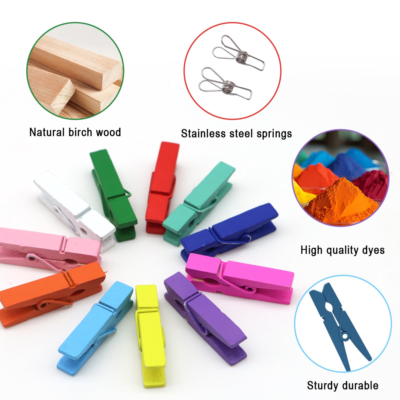 50 Pcs Colored Clothespins Colored Wooden Mini Small Tiny Clothespins Natural Birchwood Close Pins for Hanging Clothes Photos Pictures Arts Crafts Deco