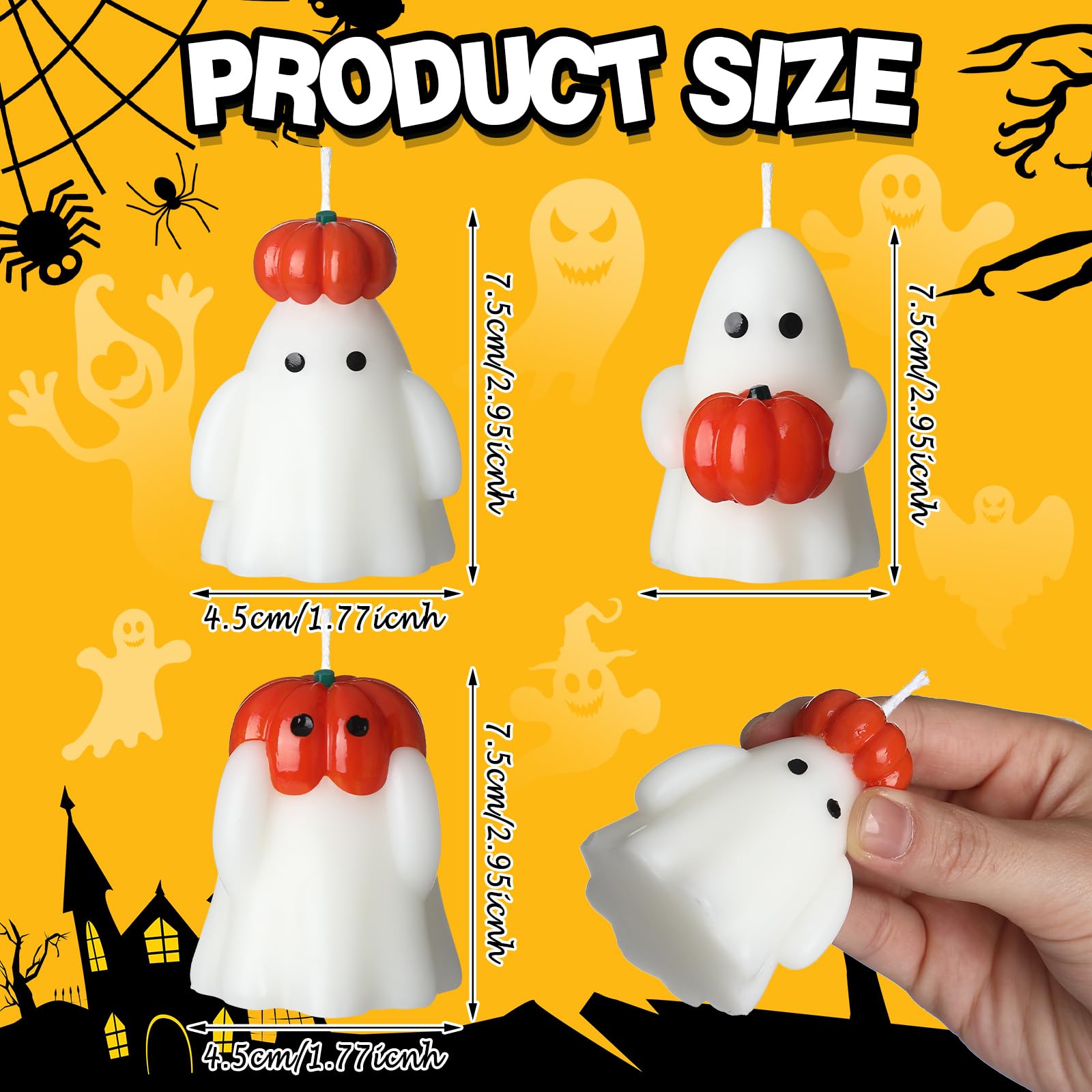 4 Pcs Halloween Ghost Candle Large Halloween Candle Pumpkin Spooky Ghost Candles White Ghost Shaped Tea Lights Candle Goth Gifts for Halloween Party Favor Supplies Home Bedroom Room Table Decorations