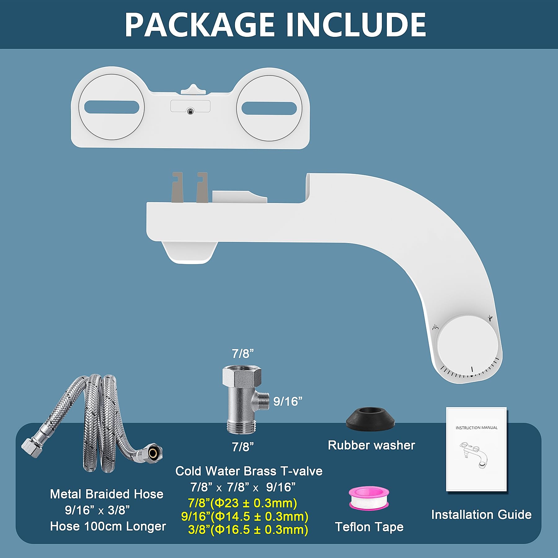 Bidet Attachment for Toilet - Left Hand Bidet Ultra-Slimt Non-Electric,Adjustable Water Pressure,Retractable Dual Nozzles for Frontal & Rear Wash - White Knob