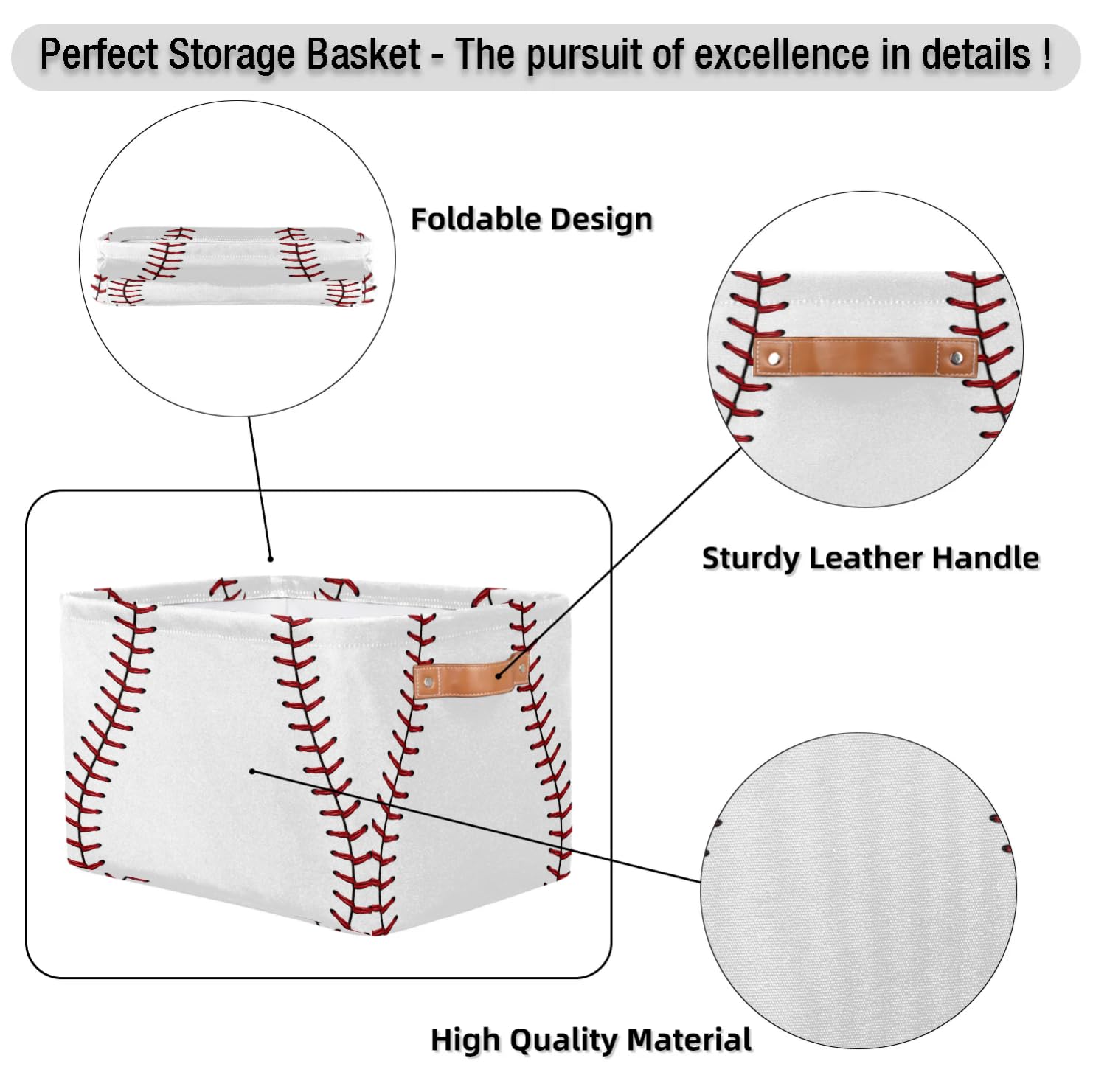 SinSenMa Baseball Lace Cube Storage Organizer Bins with Handles,Collapsible Canvas Cloth Fabric Storage Basket,Books Kids Toys Bin Boxes,Closet Gift Basket Home Decorative