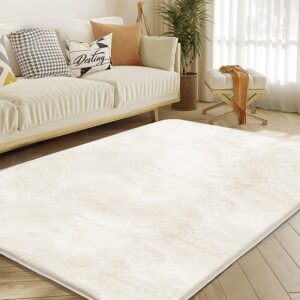 tejoe ultra soft area rug 5x7 feet, cosy fuzzy faux fur area rug,indoor modern plush washable shaggy rugs for bedroom living room home decor, fluffy carpet for kids room,nursery,dorm (beige)