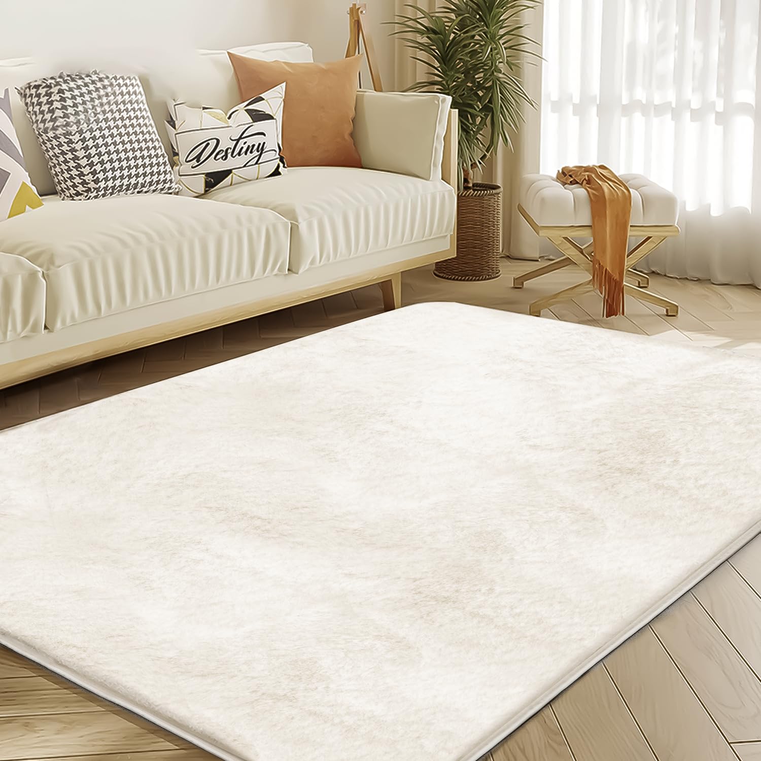 Tejoe Ultra Soft Area Rug 5x7 Feet, Cosy Fuzzy Faux Fur Area Rug,Indoor Modern Plush Washable Shaggy Rugs for Bedroom Living Room Home Decor, Fluffy Carpet for Kids Room,Nursery,Dorm (Beige)