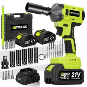 ryojegk 443ft-lbs compact cordless impact wrench set,600n.m brushless impact gun 1/2 drive 3-speed reversible with 2×4.0ah battery & fast charger，llave de impacto inalambrico for car lug nuts & home