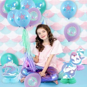 Dolphin Party Decorations , Include Happy Birthday Banner, Cake Toppers , Dolphin Theme Garland, Balloons, Stickers, Honeycomb Centerpieces, for Ocean DolphinTheme Birthday Baby Shower Party Supplies