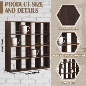 Kigley Oversize Coffee Mug Display Rack Wooden Display Shelves Rustic Shot Glass Display Case Travel Mug Shelf Wall Mounted Coffee Mug Rack Holder Shadow Box Shelf (Deep Brown)