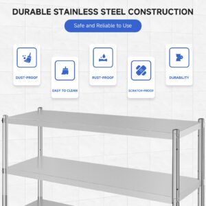 Garvee Stainless Steel Shelves,47x18x72 in Storage Shelf 5-Tier Heavy Duty Storage Rack Shelving Capacity Shelf Unit for Kitchen Garage Office Restaurant Warehouse