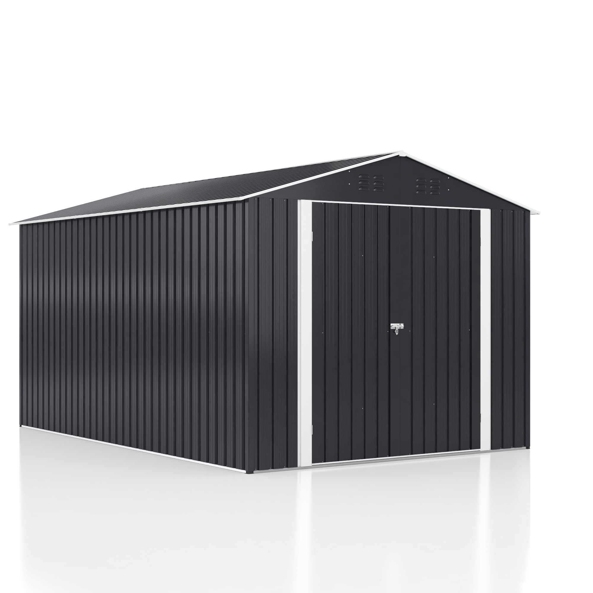 VIWAT 8' x 12' Outdoor Steel Storage Shed with Updated Frame Structure and Lockable Doors, Metal Shed Upgrade Height Ideal for Garden, Backyard, and Patio Utility and Tool Storage