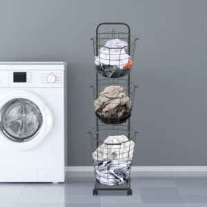 3 Tier Large Laundry Hampers, Sorting Laundry Baskets,Storage Trolley Shelf Basket w/Wheel For Laundry Room, Balcony, Toilet, Bedroom