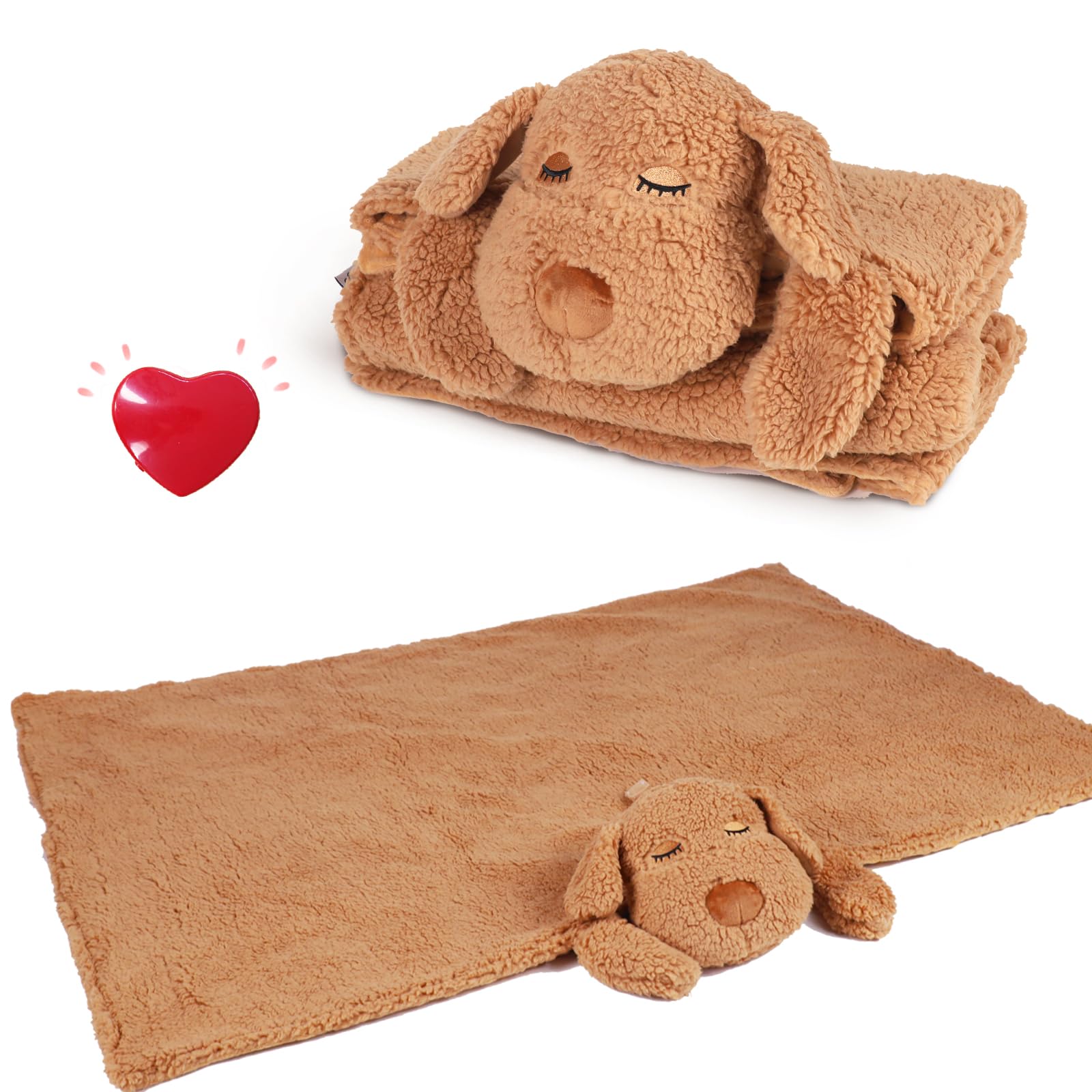 IFOYO Heartbeat Toy Puppy Heartbeat Blanket, Heartbeat Stuffed Animal for Dog Anxiety Relief, Puppy Calming Aid Behavioral Aid, Dog Crate Training Aids Sleep Aid Cuddle, Puppy Supplies Puppy Buddy Toy