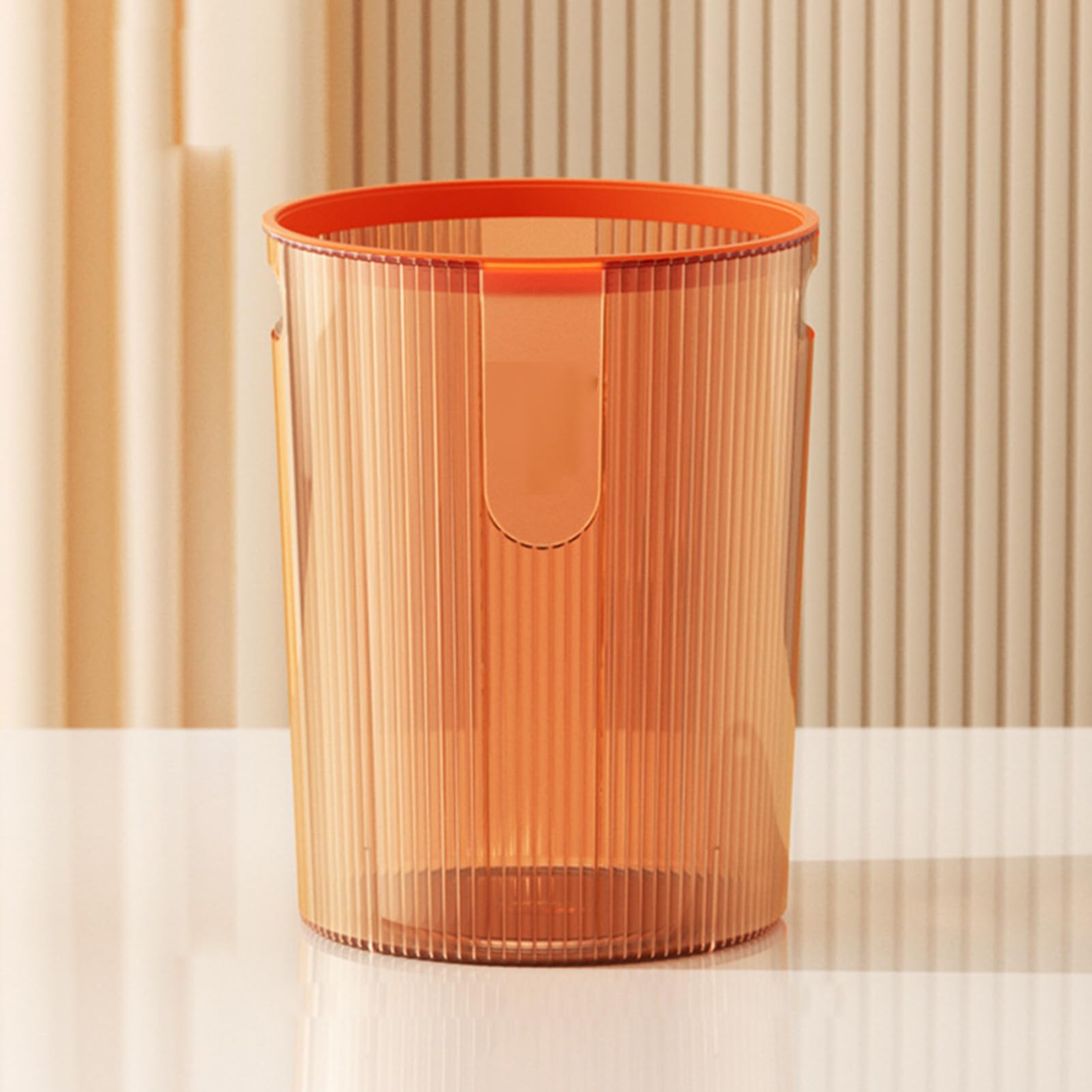 Plastic Trash Can, Small Waste Basket Clear Trash Can Plastic Wastebasket Orange Round Trash Can Garbage Container Bin for Bathroom Bedroom Living Room Kitchen Office