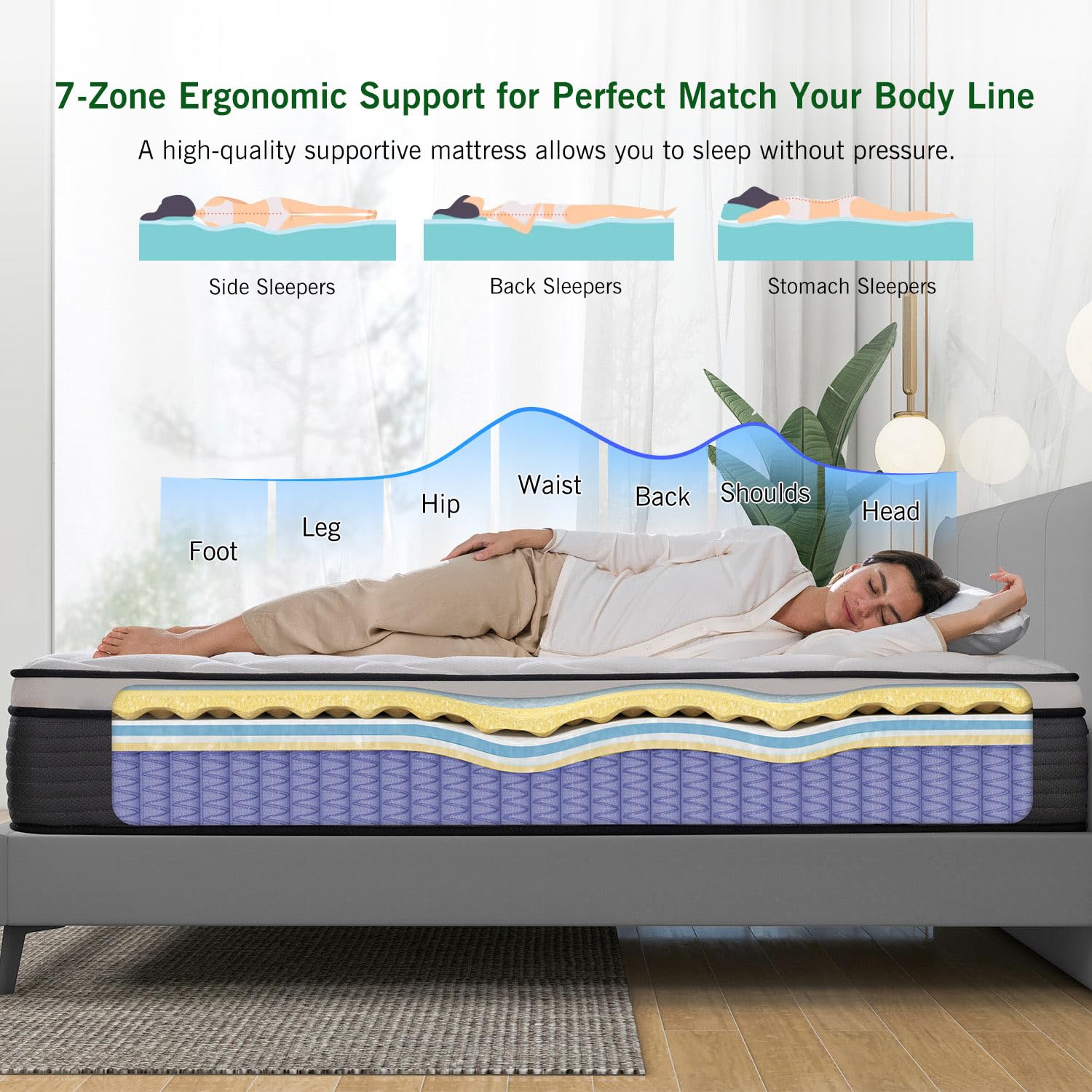 DatMou Queen Mattress, 14 Inch Hybrid Mattress, Queen Size Mattress in a Box, Gel Memory Foam Hybrid Mattress with Individually Pocketed Springs, Fiberglass Free,CertiPUR-US