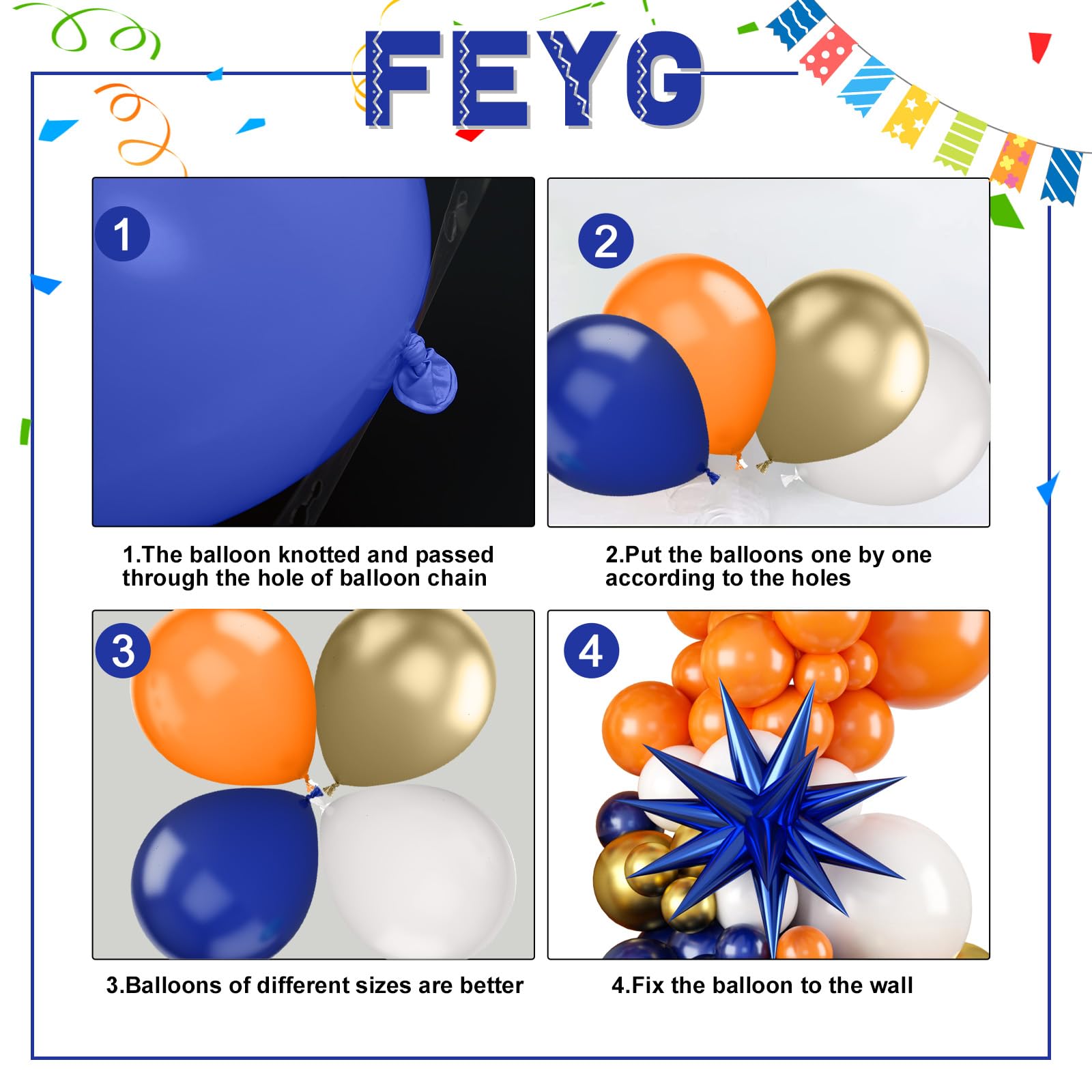 Orange and Blue Balloon Arch Kit, 120 Pcs Navy Royal Dark Blue Gold Orange Balloons Garland Kit with 4D Star Chrome Latex Balloons for Graduation Class of 2024 Thanksgiving Party Decorations