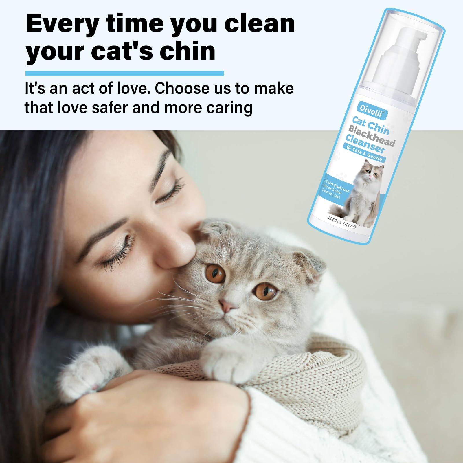 𝐎𝐢𝐯𝐨𝐥𝐢𝐢 Kitten & Cat Acne Chin Treatment, (4 fl. oz) Blackhead Cleanse Lotion & Cleansing Brush,Soothes Chin Acne, Oil Control, tightens pores, relieves Sensitivity.