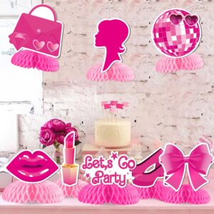 Come on Let's Go Party Honeycomb Centerpieces Hot Pink Princess Doll Honeycomb Cosmetic Lipstick Bow Table Decorations for Girls Doll Theme Bachelorette Party Birthday Bridal Shower Party Supplies