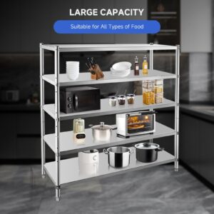 Garvee Stainless Steel Shelves,47x18x72 in Storage Shelf 5-Tier Heavy Duty Storage Rack Shelving Capacity Shelf Unit for Kitchen Garage Office Restaurant Warehouse