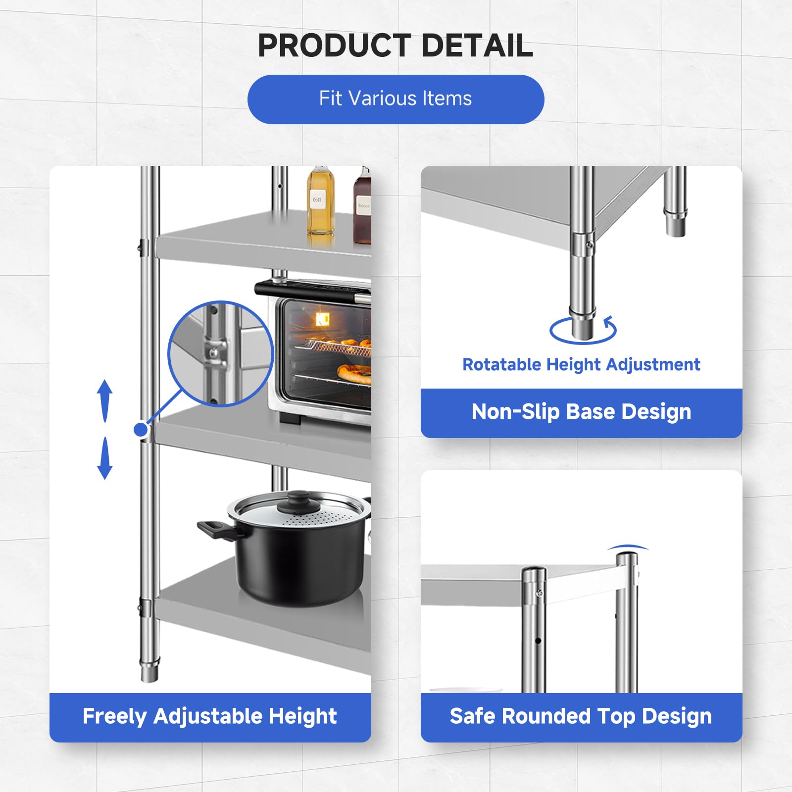 Garvee Stainless Steel Shelves,47x18x72 in Storage Shelf 5-Tier Heavy Duty Storage Rack Shelving Capacity Shelf Unit for Kitchen Garage Office Restaurant Warehouse