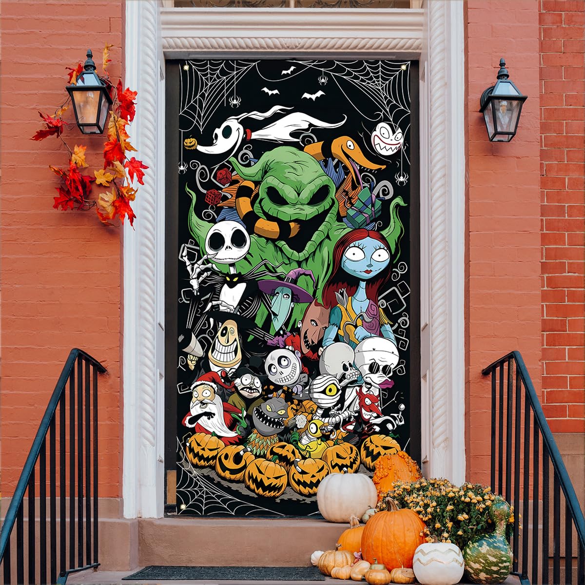 Halloween Decorations Christmas Nightmare Before Door Cover Jack Sally Gothic Banner Day of The Dead Halloween Decorations for Home Party