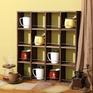 kigley oversize coffee mug display rack wooden display shelves rustic shot glass display case travel mug shelf wall mounted coffee mug rack holder shadow box shelf (deep brown)