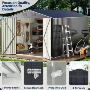 VIWAT 8' x 12' Outdoor Steel Storage Shed with Updated Frame Structure and Lockable Doors, Metal Shed Upgrade Height Ideal for Garden, Backyard, and Patio Utility and Tool Storage