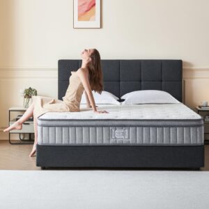 IEI King Size Mattress, 12 inch Hybrid King Mattress in a Box, Memory Foam Mattress with Pocket Springs, Medium Firm, Pressure Relief & Motion Isolation, CertiPUR-US Certified, 365-Night Trial