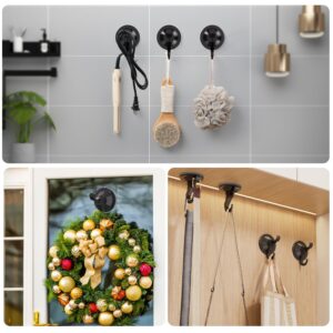 AENTGIU Vacuum Suction Cup Hooks, 5 Pack Shower Hooks with Adhesive Suction Tab Hold up to 11LB, Waterproof Removable Strong Wreath Hanger Available for All Surfaces (Black)