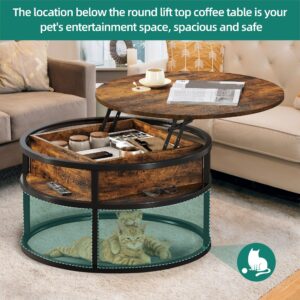 YITAHOME Round Coffee Tables for Living Room, Lift Top Coffee Table with Storage, Farmhouse Coffee Table, Wood Coffee Table with Hidden Storage Compartment, Center Table for Living Room, Rustic Brown