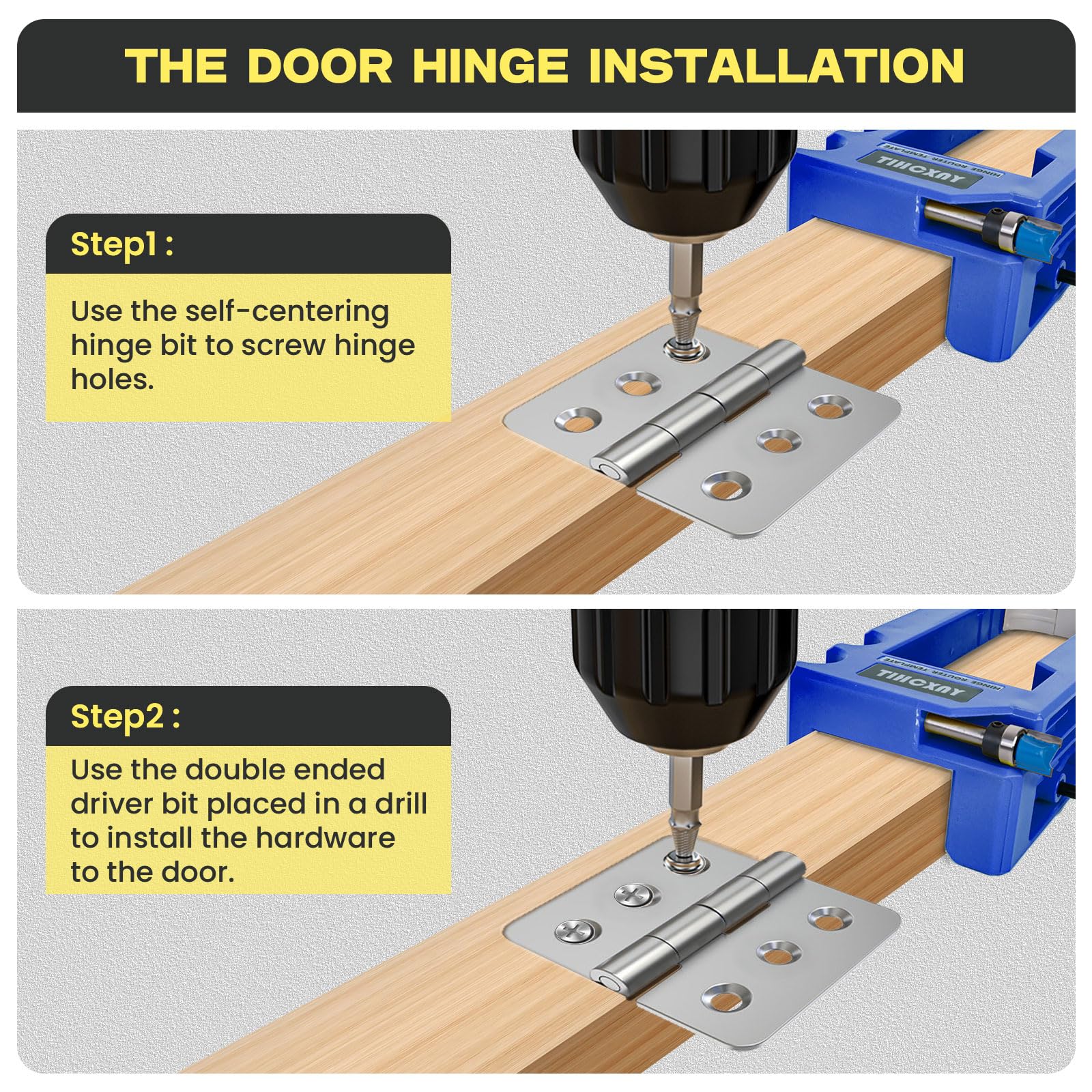 TIHCXNY (Blue) Door Hinge Mounting Kit, Door Hinge Clip, Door Hinge Mortise, Door Hinge Router Template fits 3" to 5" Length and 90 Degree Angle, 1/4" or 5/8" Thickness Door Hinges.