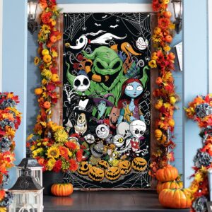 Halloween Decorations Christmas Nightmare Before Door Cover Jack Sally Gothic Banner Day of The Dead Halloween Decorations for Home Party