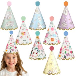 saypacck 24 pcs english garden birthday party hats for kids floral birthday hats garden themed party cone hats colorful paper hats for adults birthday baby shower party supplies