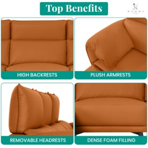 Naomi Home High Back Sectional Sofa, Pet-Friendly and Easy to Clean Oversized L-Shaped Sofa with Ottoman, Convertible Couch with Headrests and Armrest Pillows for Living Room or Apartment, Caramel