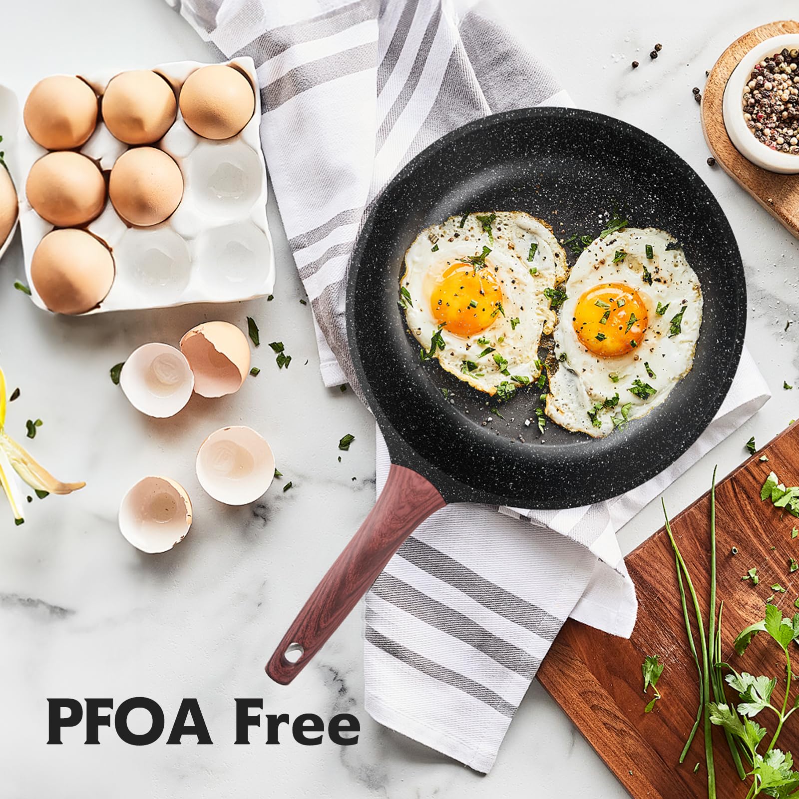 SNOWCLAD Non Stick Frying Pans,8 inch Granite Nonstick Frying Pan,Egg Pan Omelet Skillet,Chef's Pan Stone Cookware, PFOA Free,Induction Compatible