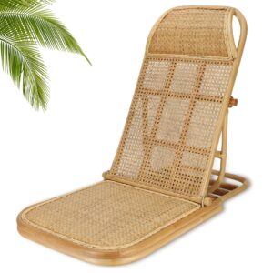 sienson beach chair folding portable, 4-level adjustable chaise lounge, rattan beach chair, floor wood chair,pool lounger recliner, portable wicker beach for pool home yoga meditate office relaxation