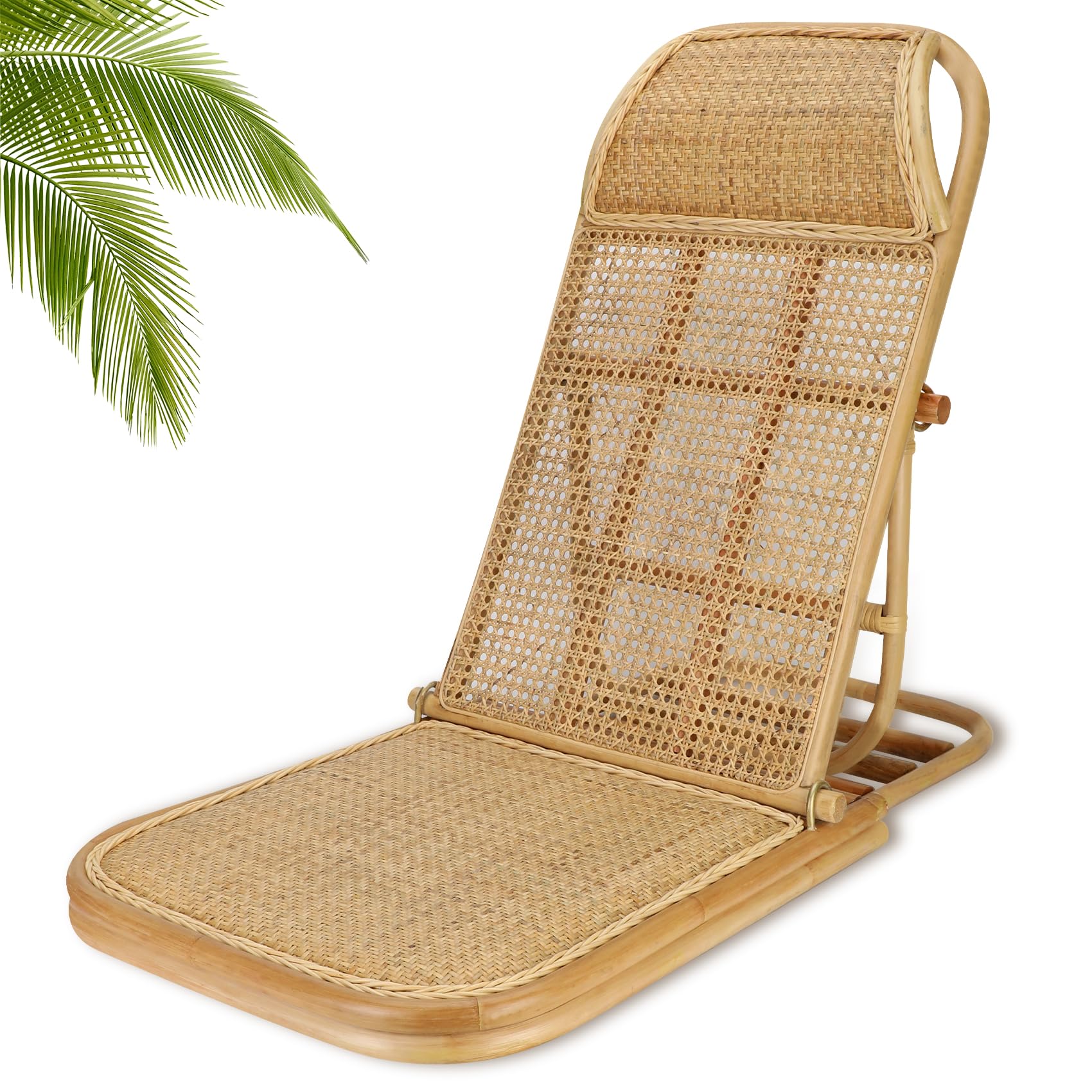 Sienson Beach Chair Folding Portable, 4-Level Adjustable Chaise Lounge, Rattan Beach Chair, Floor Wood Chair,Pool Lounger Recliner, Portable Wicker Beach for Pool Home Yoga Meditate Office Relaxation