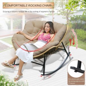 BULEXYARD Outdoor Papasan Rocking Chair with Padded Cushion, Oversized PE Rattan Comfy Royal Rocking Lounge Chair, Modern Comfy Patio Egg Chair Indoor Outdoor (1 pc, Brown)