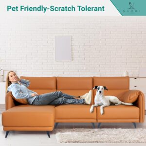 Naomi Home High Back Sectional Sofa, Pet-Friendly and Easy to Clean Oversized L-Shaped Sofa with Ottoman, Convertible Couch with Headrests and Armrest Pillows for Living Room or Apartment, Caramel