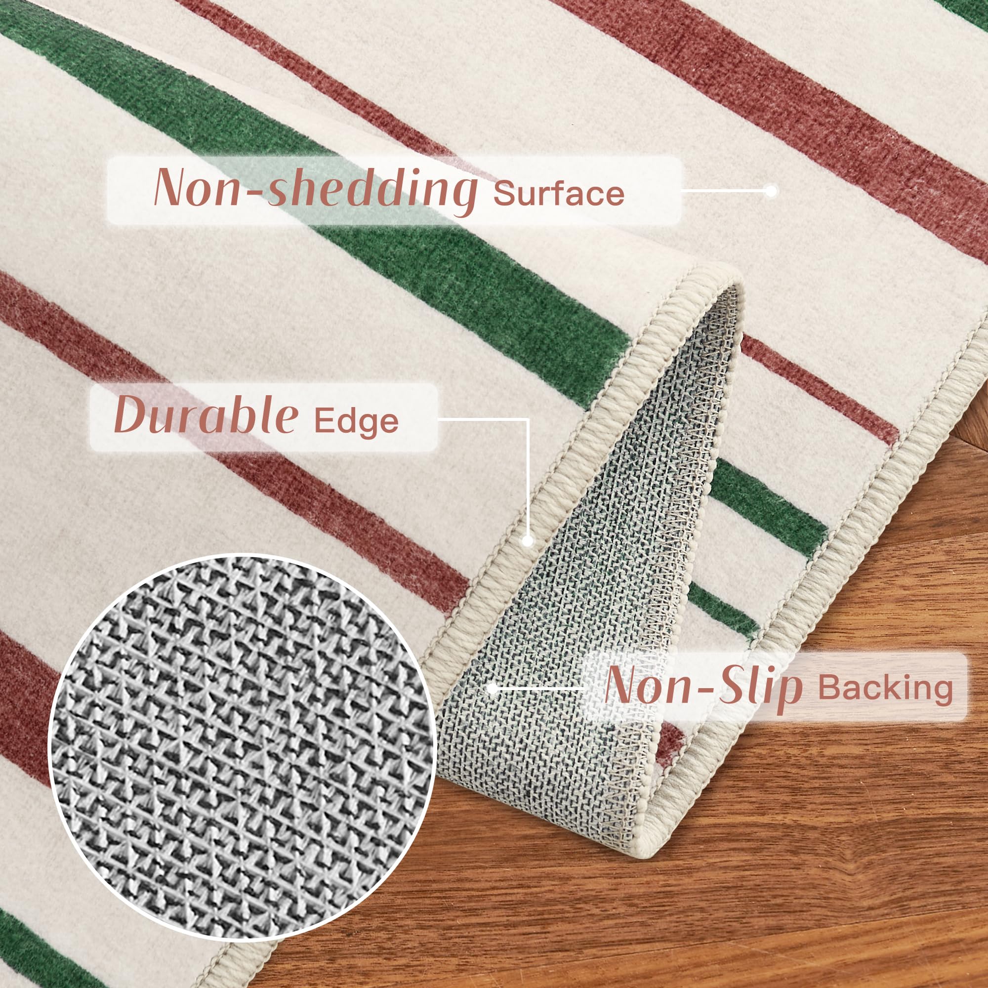 RYB HOME 2x3 Christmas Enterway Rug for Kitchen Bathroom, Small Washable Soft Area Rug for Hallway, None Slip Thin Door Mat with Rubber Backing for Font Door Foyer, 2x3 ft, Green & Red