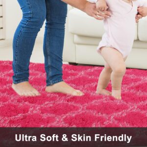 Puremy Luxury Rugs for Living Room, 3.8x6 Fluffy Area Rug Ultra Soft Indoor Carpet for Bedroom, Kids Room, Playroom, Home Decor, Geometric, Hot Pink/White