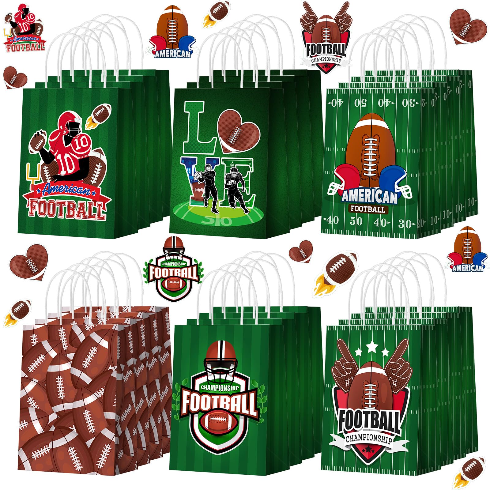 Outus 24 Pcs Football Party Favor Bags with Handles Football Paper Goodie Bags Sports Gift Candy Treat Bags Football Theme Party Decorations for Birthday Party Baby Showers Supplies