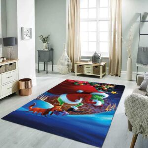 SHOUSE Grinch Christmas Decorations Area Rug, Merry Christmas Rugs for Living Room, Nursery Rug, Winter Holiday Party 8x10 Area Rugs Washable Rug, Festive Bedroom Rug and Room Decor 4 (84*60 inches)