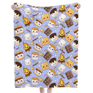 shishiimo blue smore cookie blanket-smore gift for kids men women-soft flannel lightweight blanket for sofa bed birthday festival camping outdoors 30"x40" for baby/pets