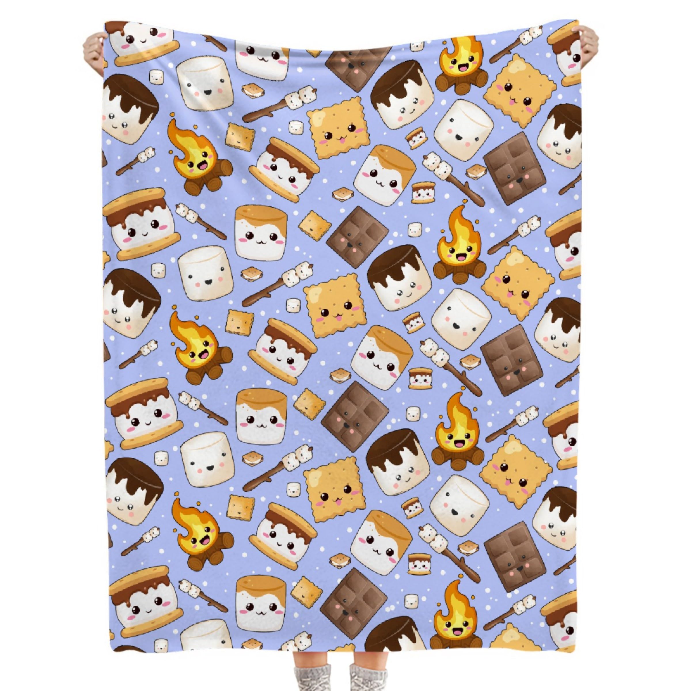 Shishiimo Blue Smore Cookie Blanket-Smore Gift for Kids Men Women-Soft Flannel Lightweight Blanket for Sofa Bed Birthday Festival Camping Outdoors 30"x40" for Baby/Pets