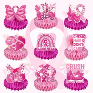 glodecart 9pcs breast cancer awareness honeycomb table centerpiece for home, fight cancer theme pink ribbon breast cancer table topper centerpiece decorations for table decor charity party supplies