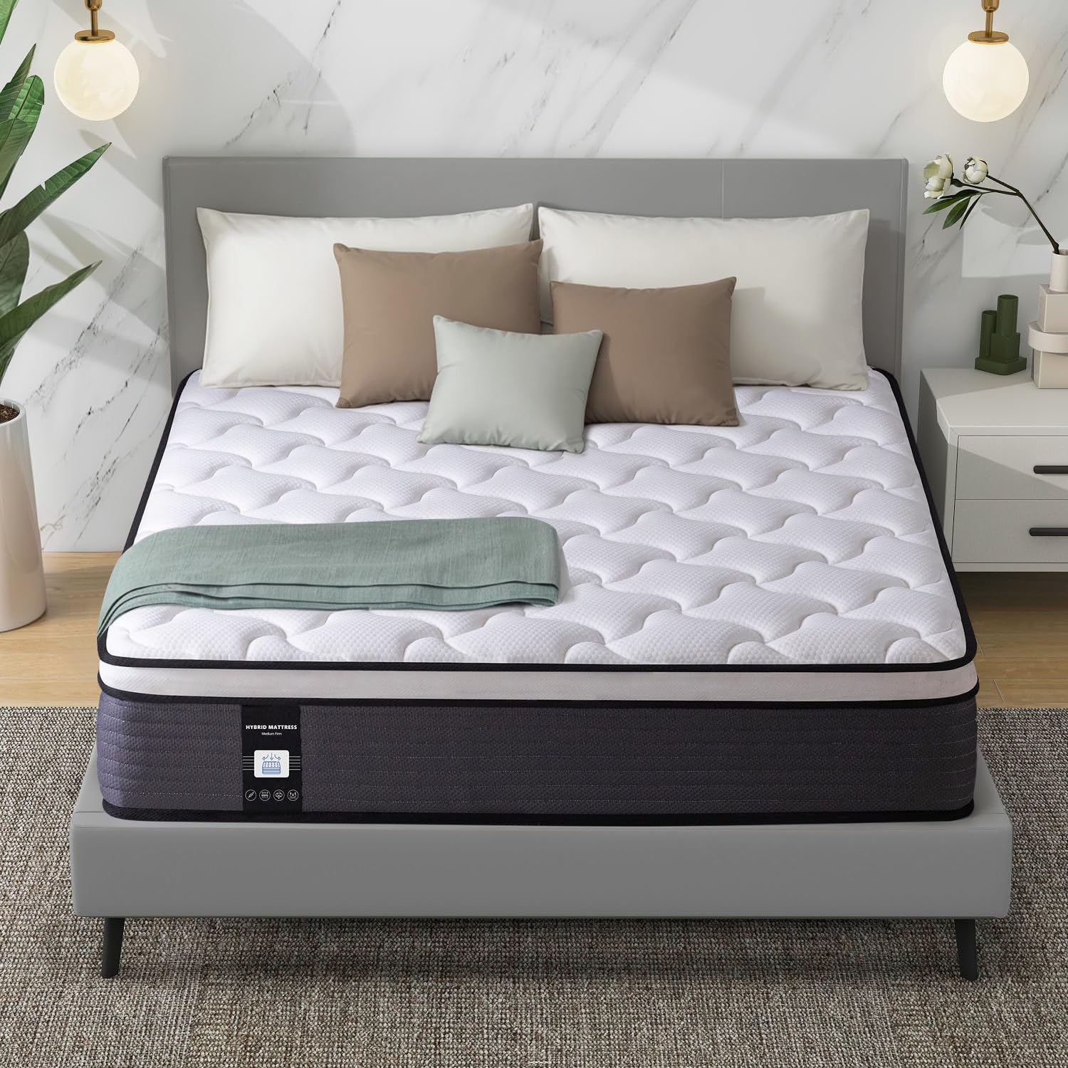 DatMou Queen Mattress, 14 Inch Hybrid Mattress, Queen Size Mattress in a Box, Gel Memory Foam Hybrid Mattress with Individually Pocketed Springs, Fiberglass Free,CertiPUR-US