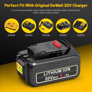 Futurebatt 20V Max Battery for DEWALT 20-Volt MAX Tools 6.0Ah Lithium Battery Replacement DCB206 DCB205 DCB204 DCB203 DCB201 DCB200 DCB181 DCB180 DCD DCF DCG DCS Series