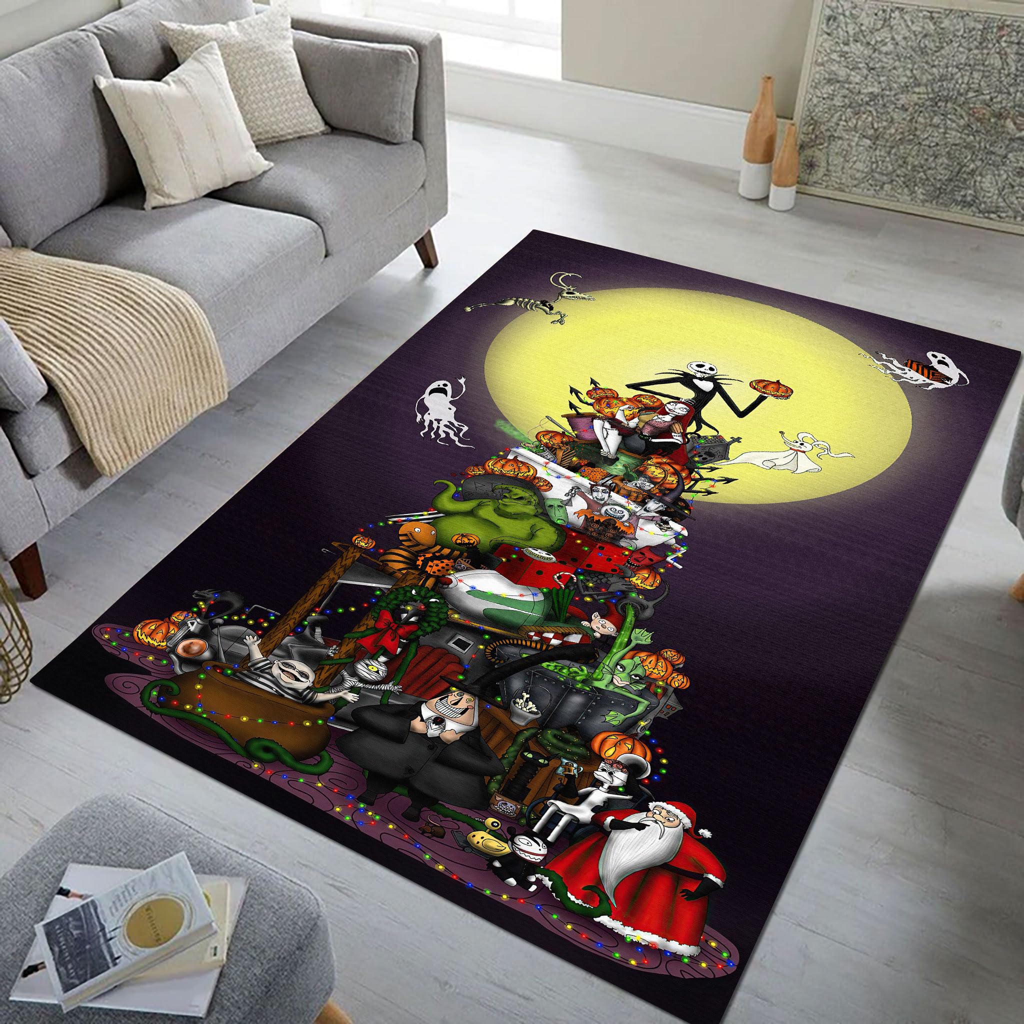 Nightmare Before Christmas Jack Skellington Area Rug – Perfect Christmas Decorations for Halloween, Christmas Nursery Rug, Washable Rugs for Living Room, Bedroom Rug, 8x10 Area Rug (84*60 inches)